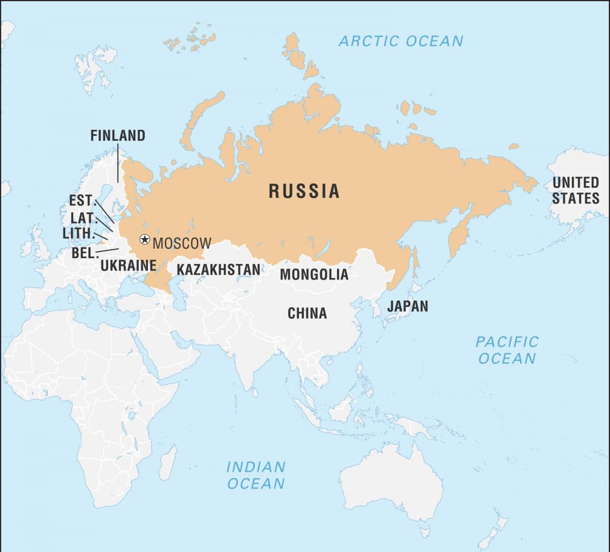 Mapa da Rússia e dos países limítrofes