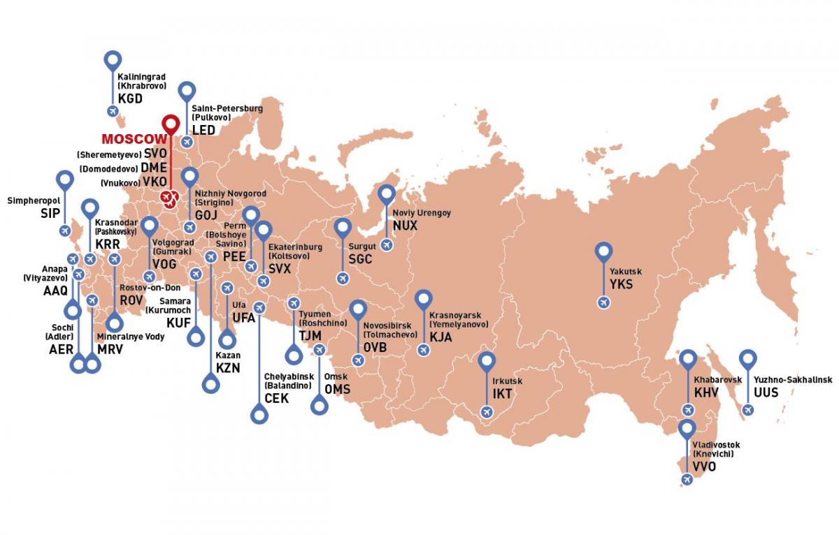 Mapa dos aeroportos da Rússia