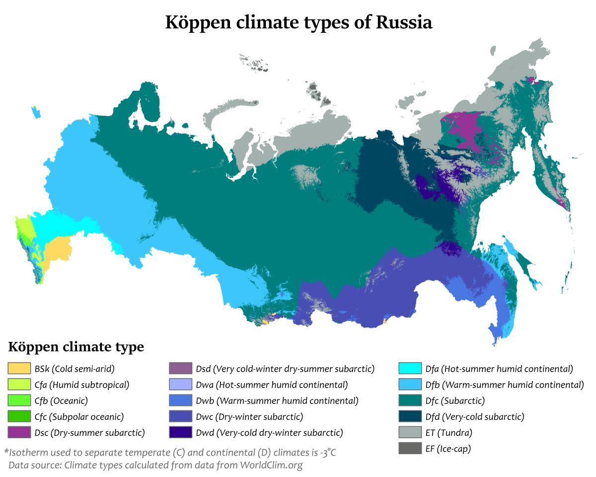Mapa de temperatura da Rússia