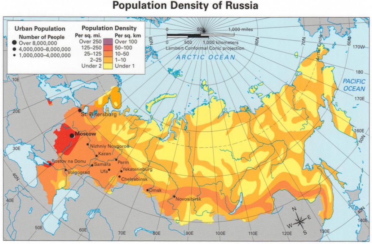 Mapa de densidade da Rússia