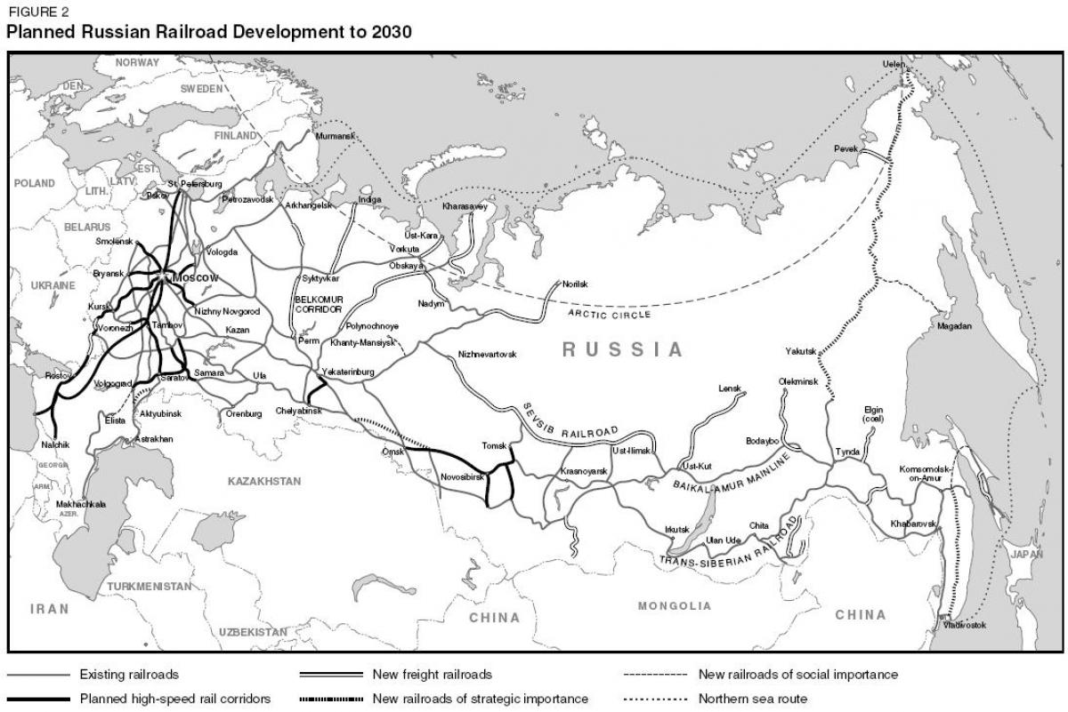 Mapa das linhas de trem da Rússia