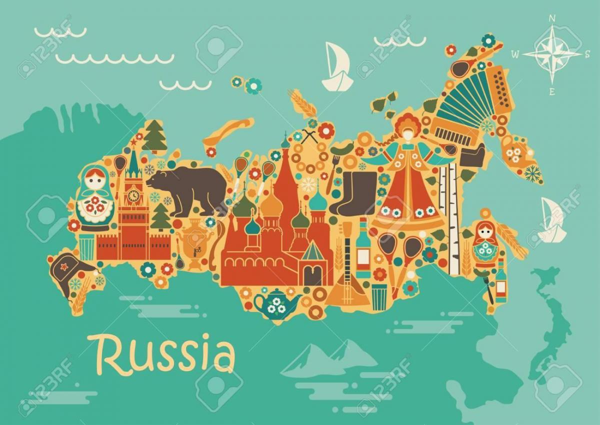 Mapa das atrações turísticas da Rússia