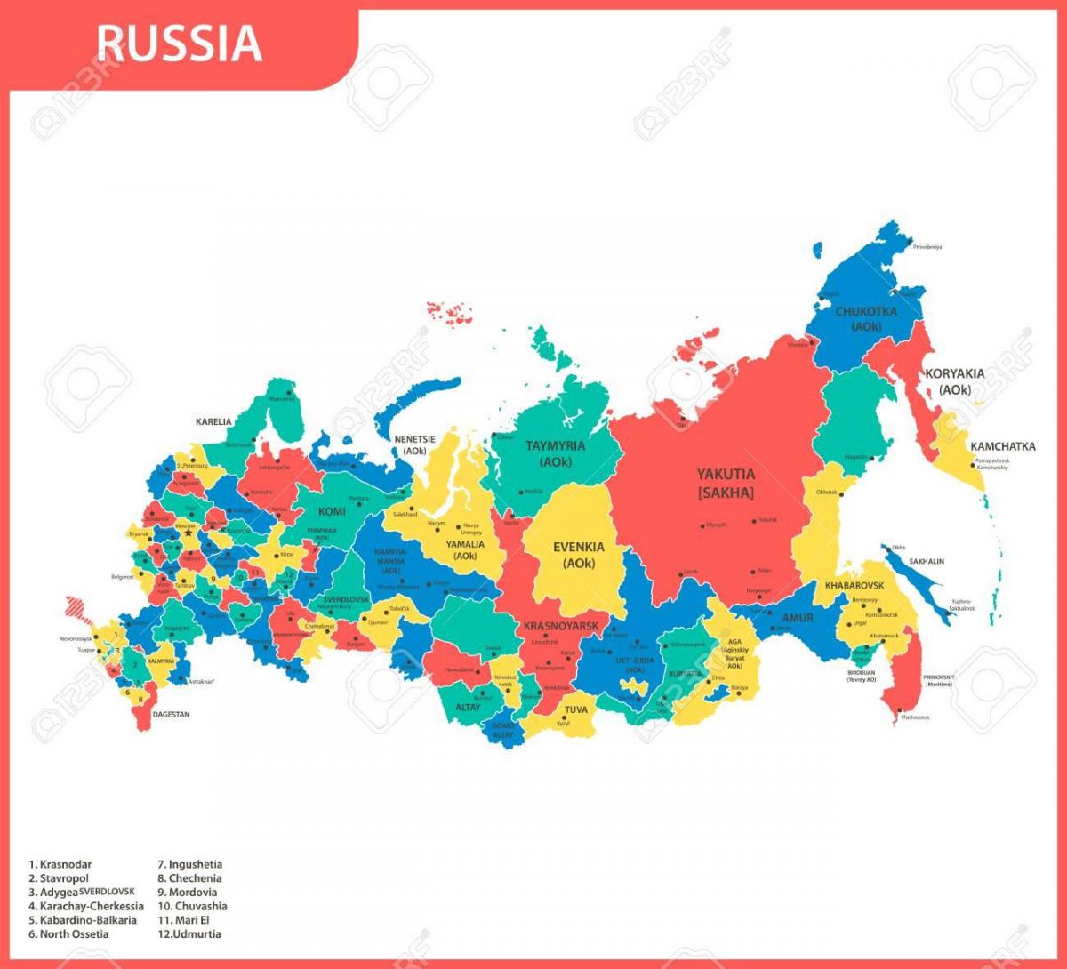 Mapa de estados da Rússia